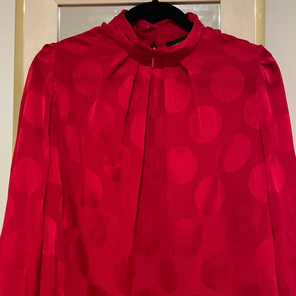 Who What Wear Red Polka Dot Blouse